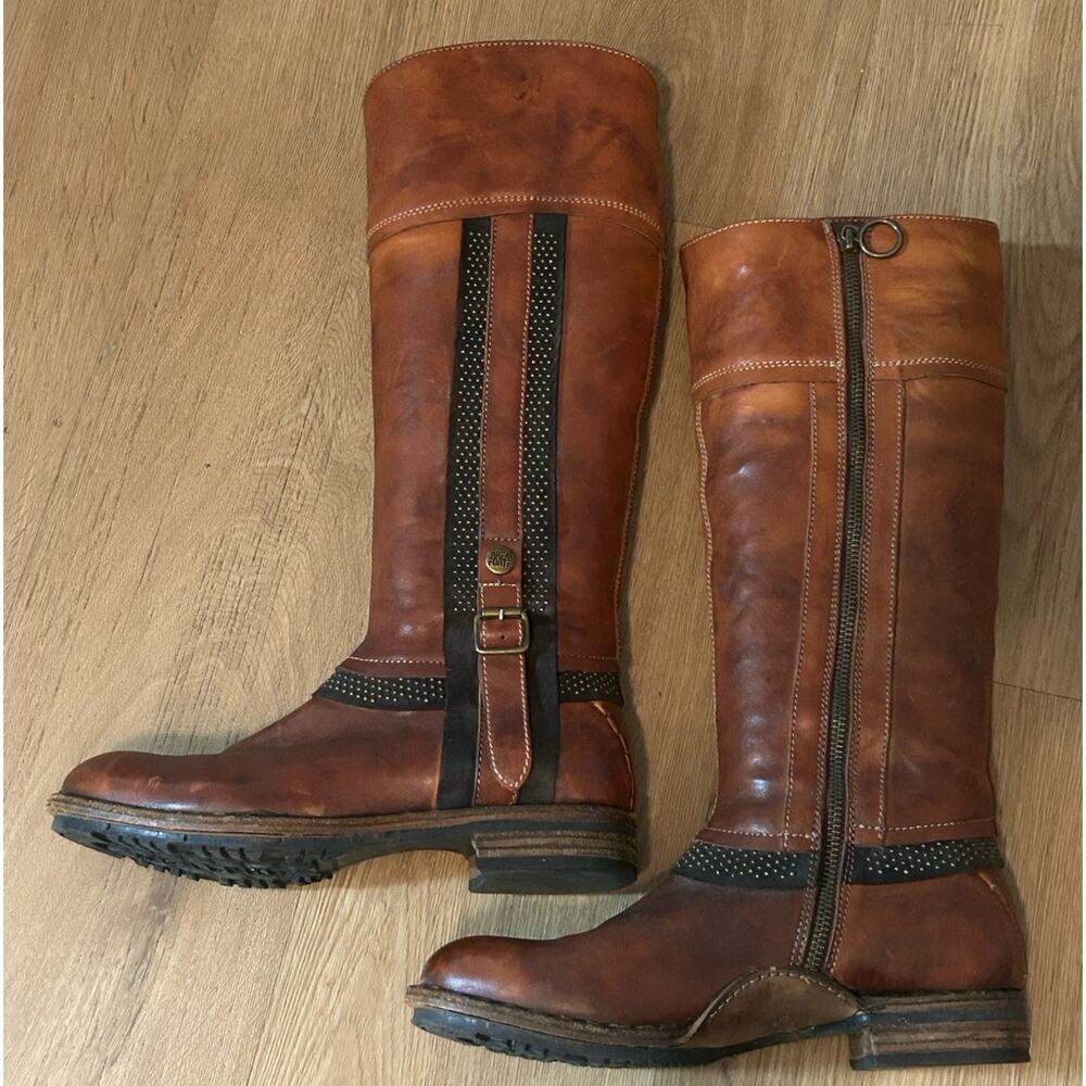 Area Forte Women's Cognac Studded Leather Knee-High Riding Boots Italy-Sz 38/8US - Picture 4 of 7